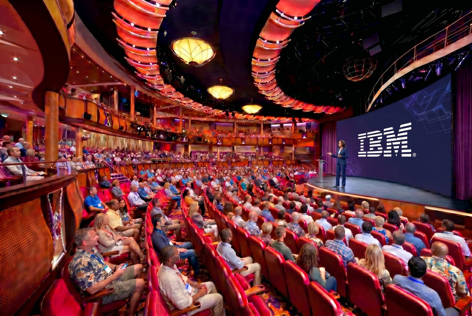 Royal Theater main stage with IBM logo on the screen