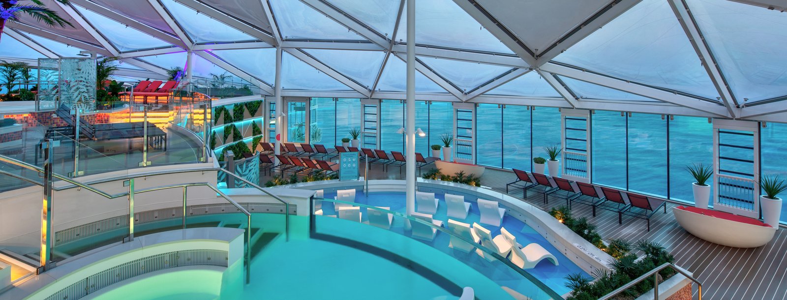 Solarium aboard Utopia of the Seas — glass geodesic dome with pool